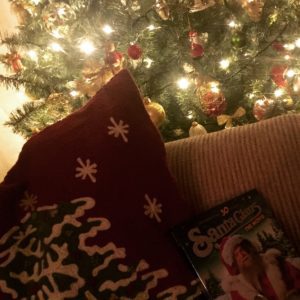 christmas cushion and christmas tree