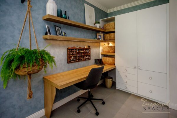 custom timber desk and shelves