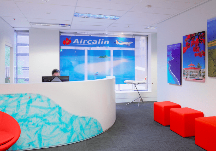 Bright and happy office design for travel agency